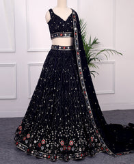 Navy Blue Georgette Lehenga Choli with Intricate Thread & Sequins Work