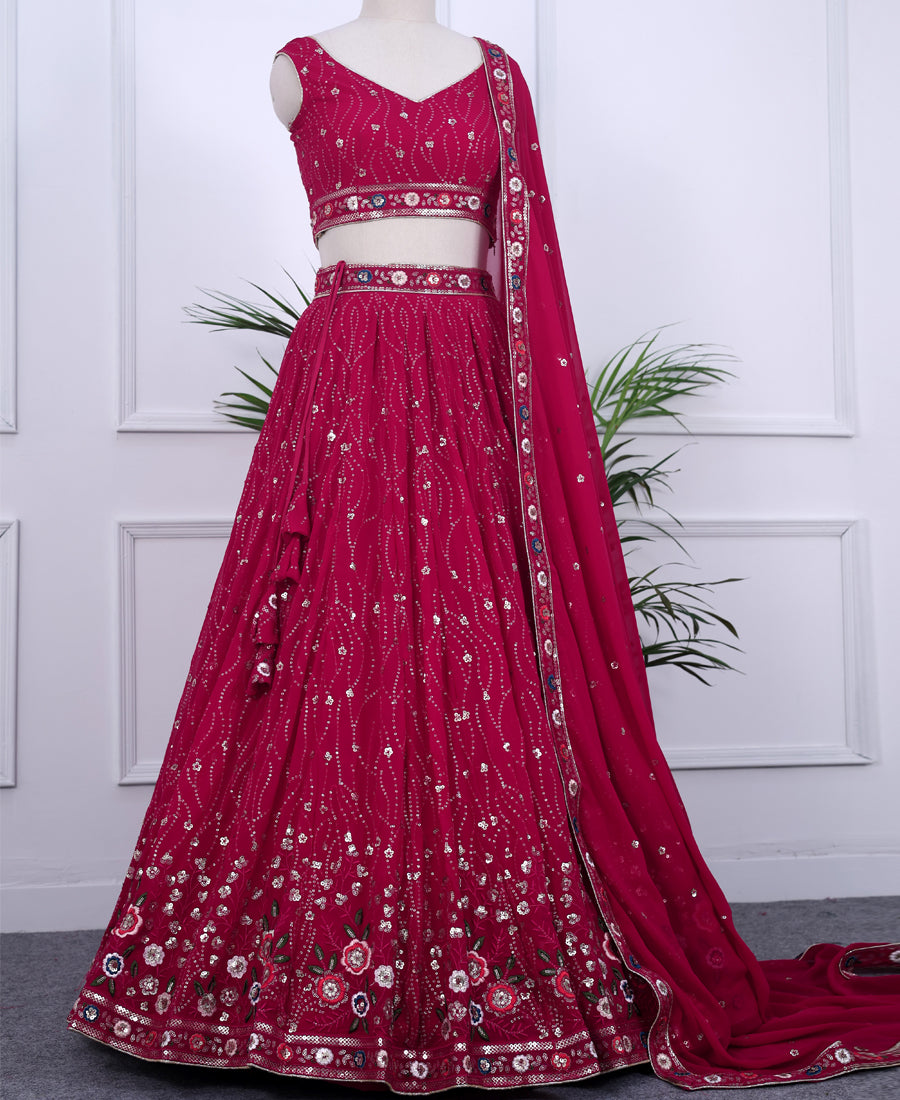 Mulberry Lehenga Choli with Sequins & Multi-Thread Embroidery for Celebrations