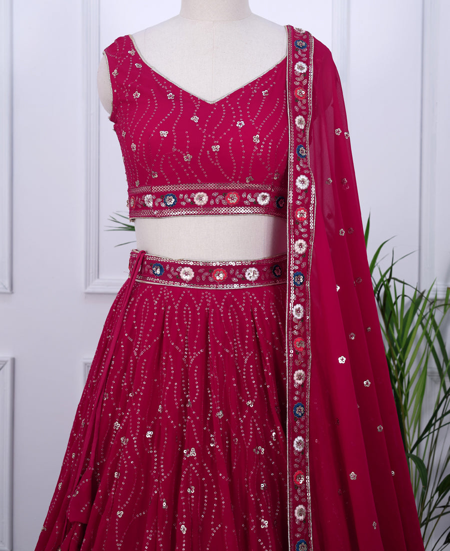 Mulberry Lehenga Choli with Sequins & Multi-Thread Embroidery for Celebrations