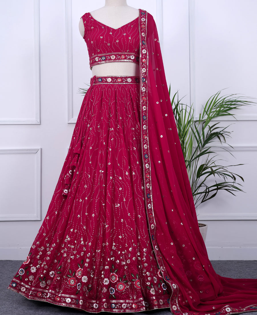 Mulberry Lehenga Choli with Sequins & Multi-Thread Embroidery for Celebrations