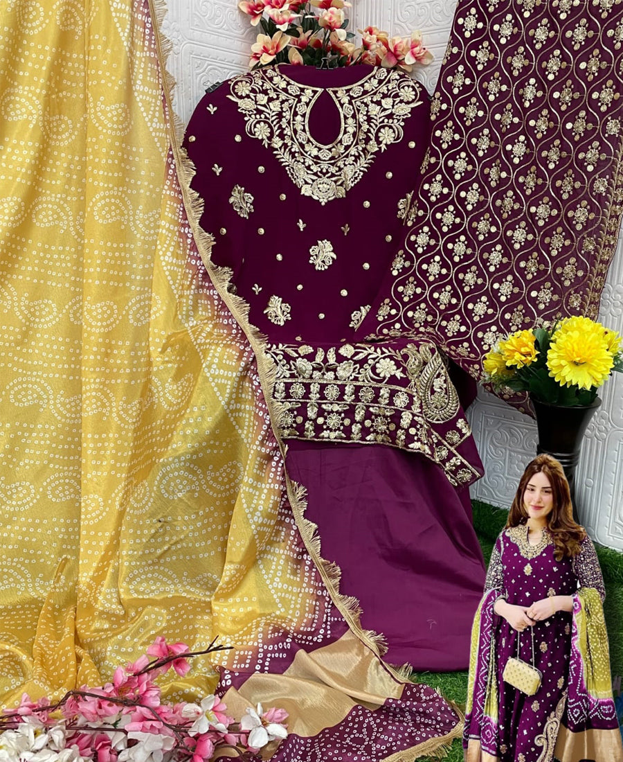 Purple Embroidered Georgette Semi Stitched Pakistani Salwar Suit Jomso Ethnic