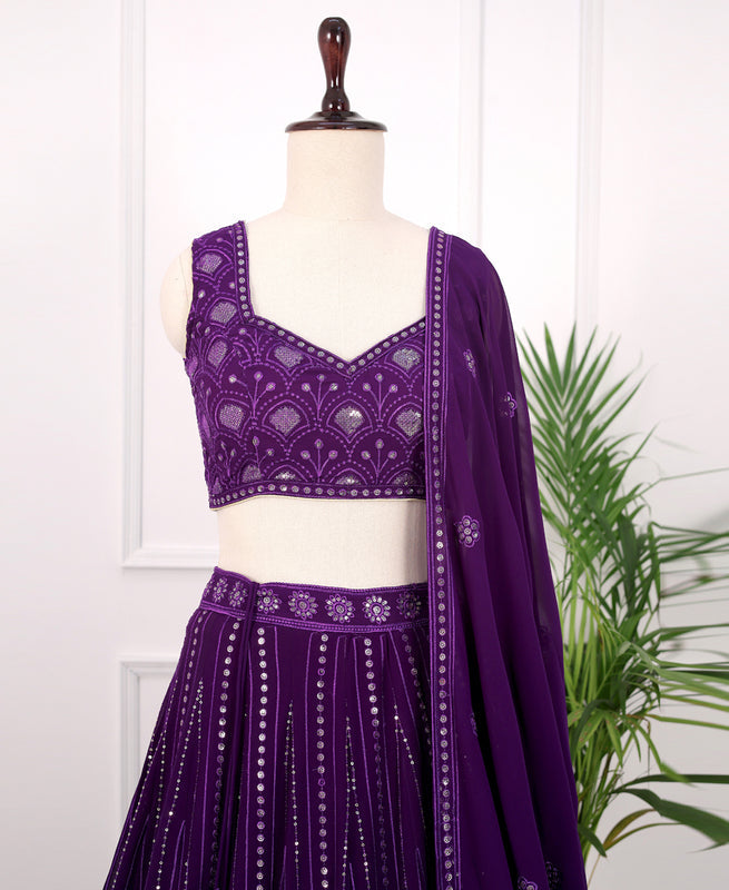 Elegant Blue Sequins-Embellished Georgette Lehenga Choli