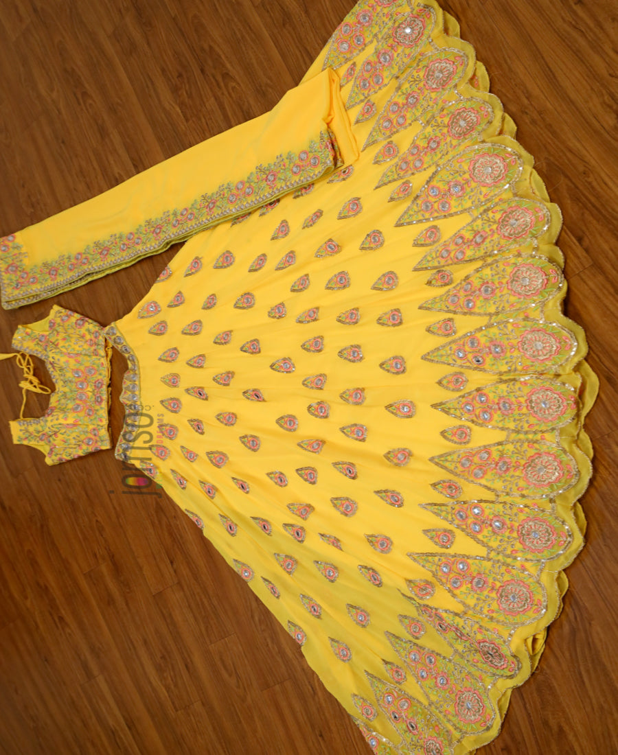 Yellow Color Georgette Mirror Embroidery Work Lehenga Choli