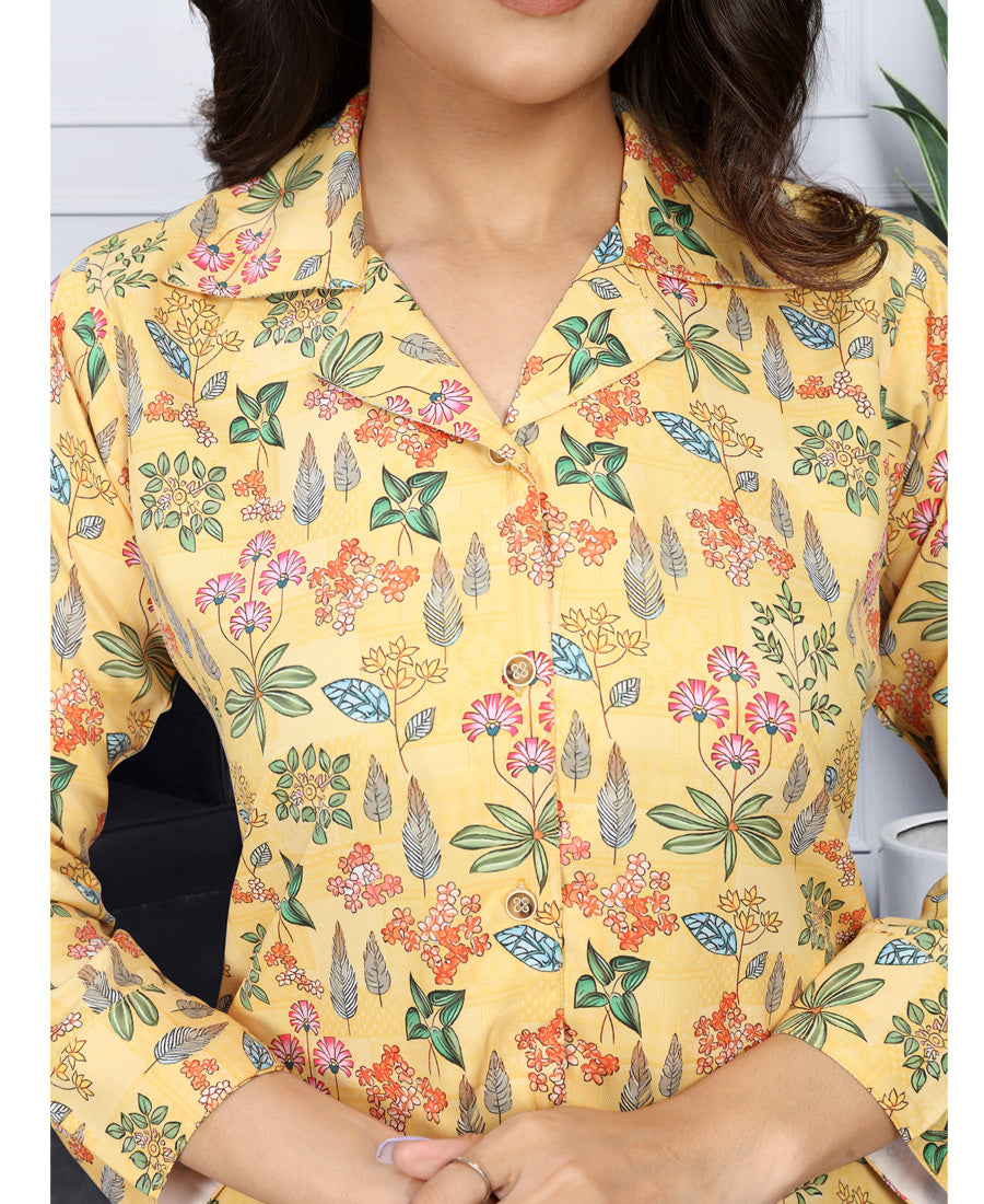 Lovely Yellow Color Floral Printed Co-Ord Set