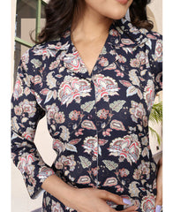 Decorative Navy Blue Color Floral Printed Co-Ord Set
