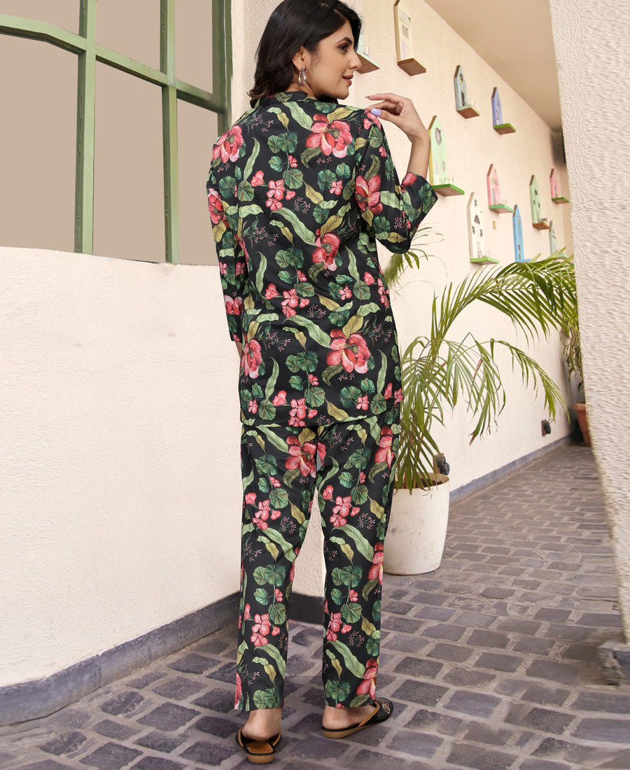 Beautiful Dark Green Color Floral Printed Co-Ord Set