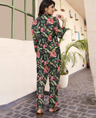 Beautiful Dark Green Color Floral Printed Co-Ord Set