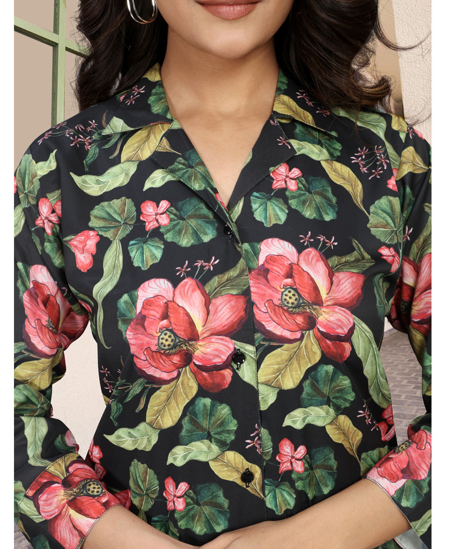 Beautiful Dark Green Color Floral Printed Co-Ord Set