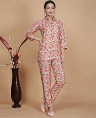 Stunning Orange Color Floral Printed Cotton Co-Ord Set