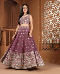 Dusky Rose Georgette Sequins Work Semi-stiched Lehenga Choli