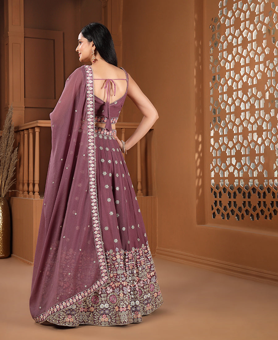 Dusky Rose Georgette Sequins Work Semi-stiched Lehenga Choli