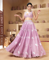 Baby Pink Color Thread Work Semi-Stiched Lehenga Choli