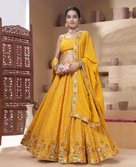Yellow Color Sequins and Multi Thread Work Lehenga Choli