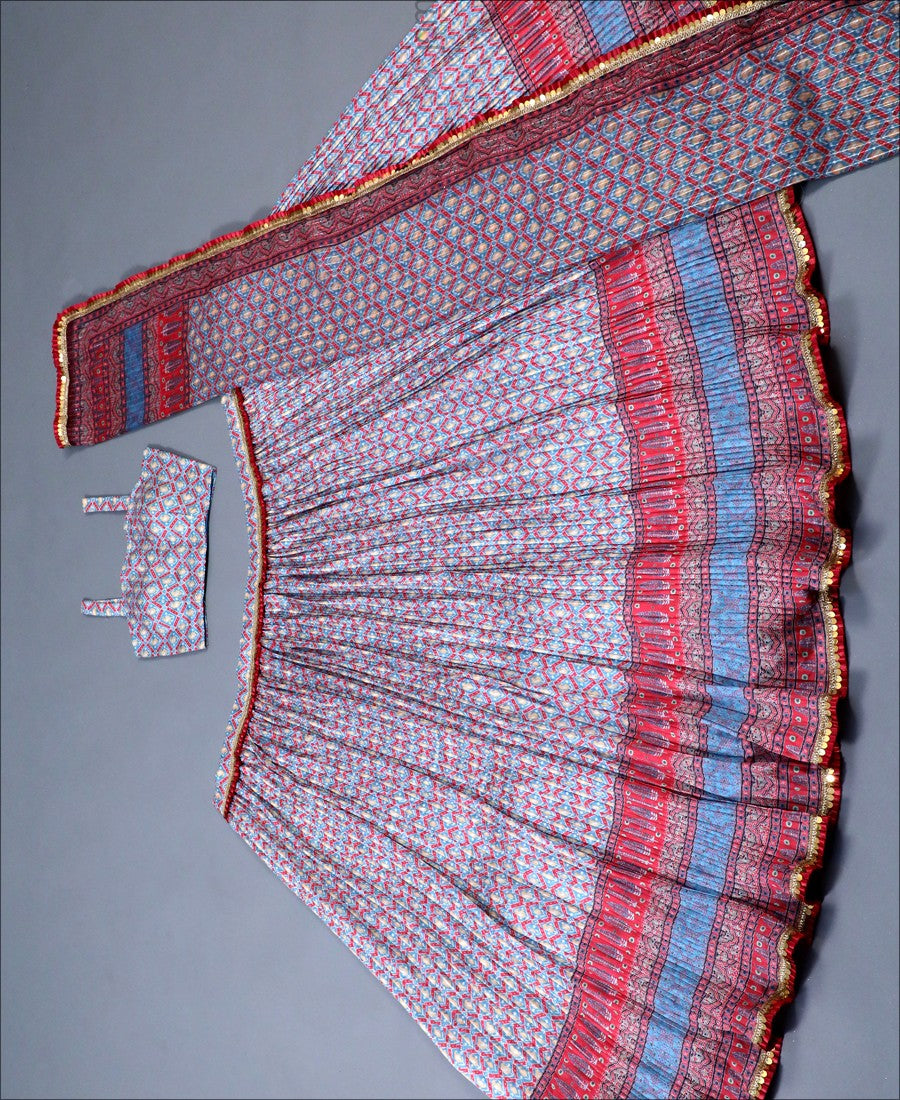 Party Wear Multi Colored Silk Printed Lehenga Choli