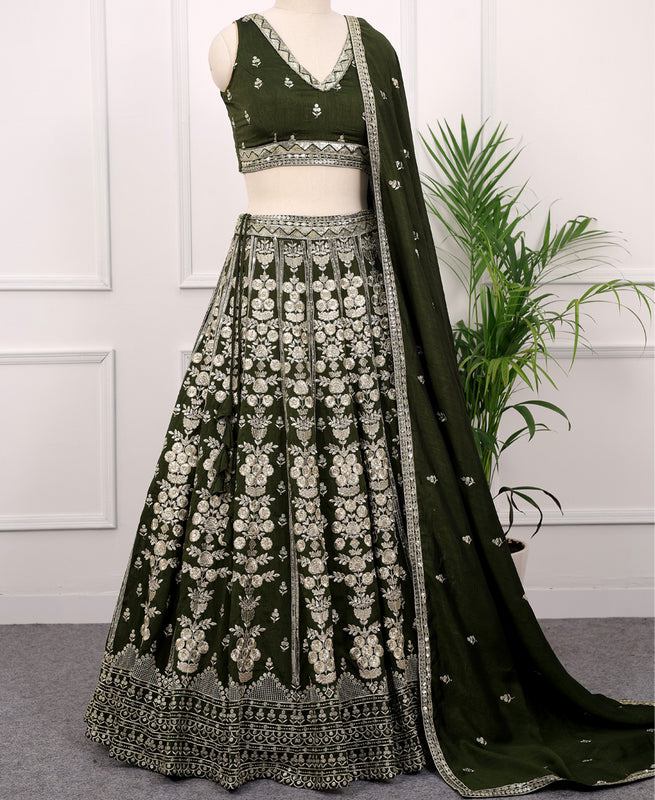 Green Vichitra Silk Lehenga Choli with Zari & Sequins