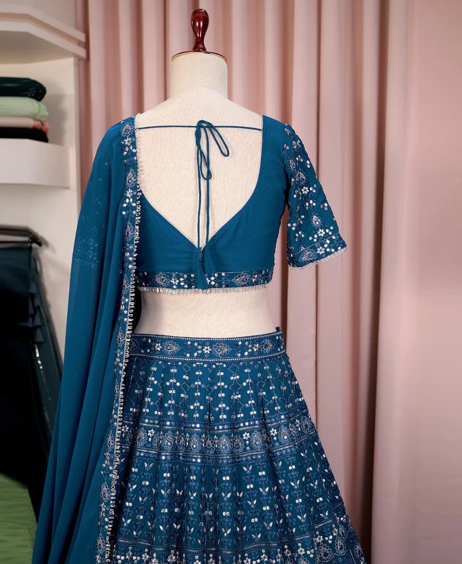 Blue Georgette Lehenga with Heavy Sequins Embroidery