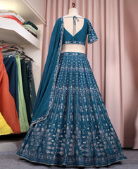 Blue Georgette Lehenga with Heavy Sequins Embroidery