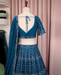 Blue Georgette Lehenga with Heavy Sequins Embroidery
