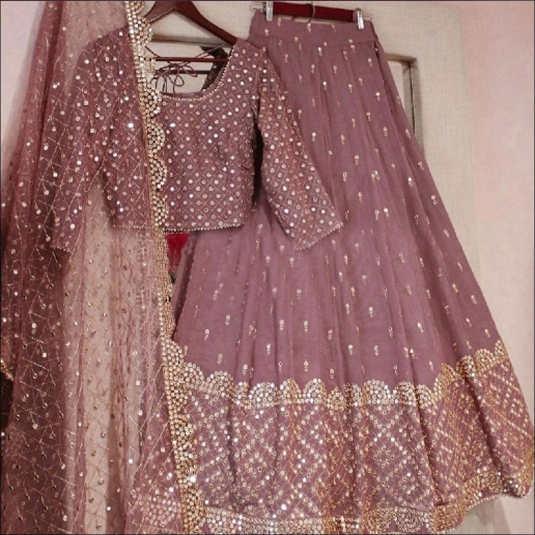 Party Wear Rosy Brown Color sequence embroidery Lehenga