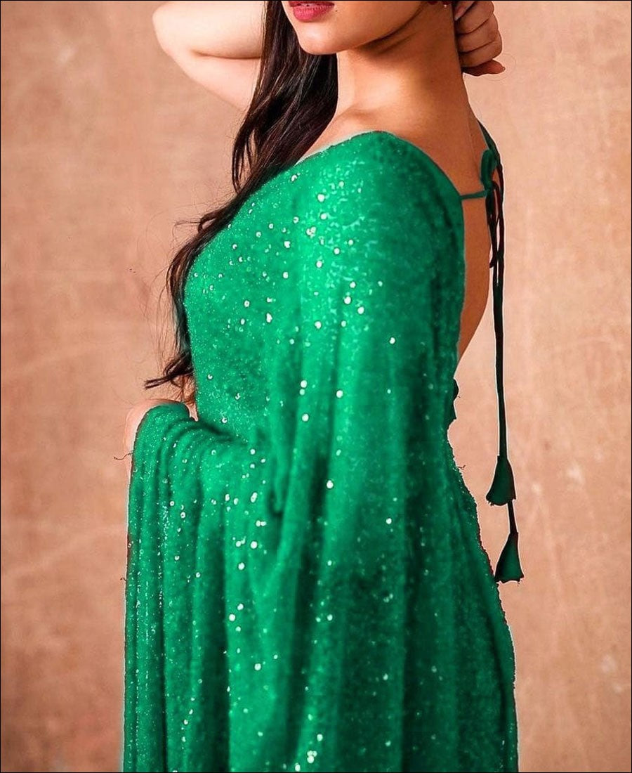 Dark Green Colour Sequence Work Georgette Saree