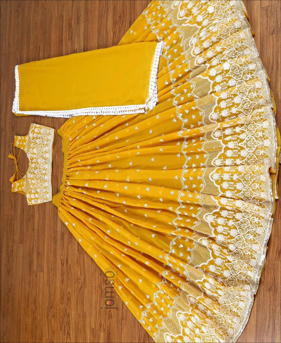 Mustard Yellow Colored Georgette Designer Lehenga Choli