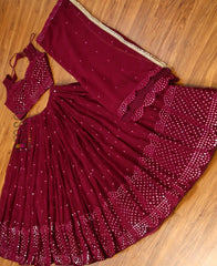 RE - Wine Berry Colored Faux Georgette Party Wear Lehenga Choli