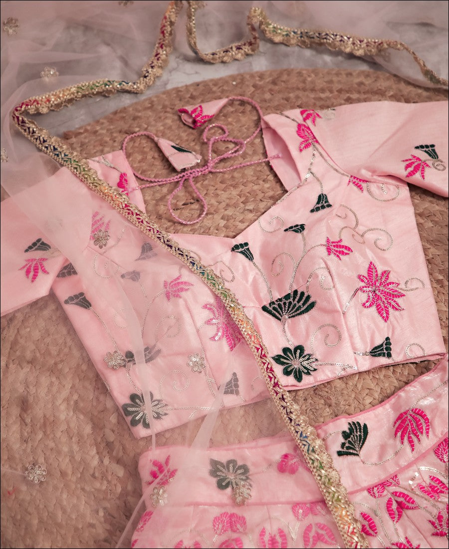 Baby Pink Color Silk Embroidery Work Lehenga Choli