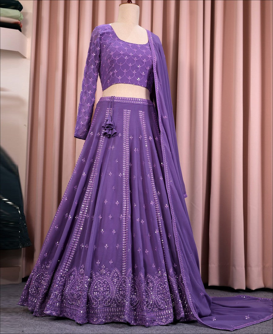 Lavender Color Georgette Sequence Work Party Wear Lehenga choli