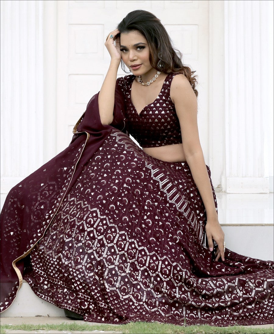 Sequence Work Party Wear Designer Brown Color Lehenga choli