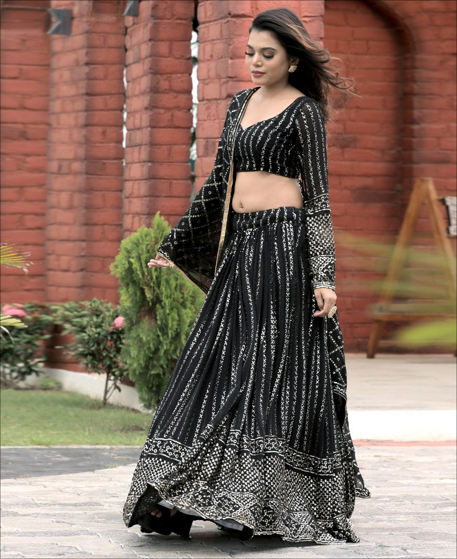 Georgette Sequence Work Designer Black Color Lehenga choli