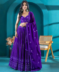 Blue Color Georgette Sequins Work Lehenga Choli