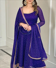 Blue Colored Georgette Anarkali Salwar Suit