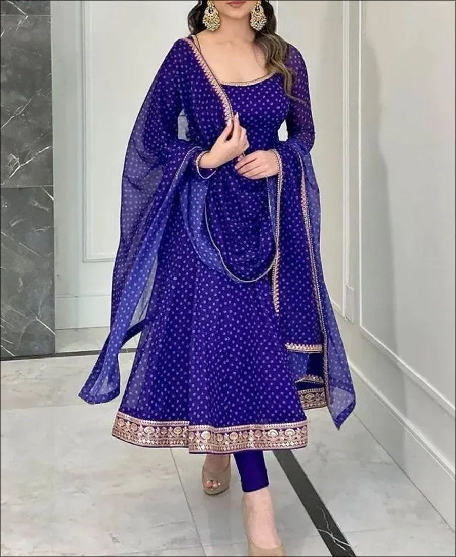 Blue Colored Georgette Anarkali Salwar Suit