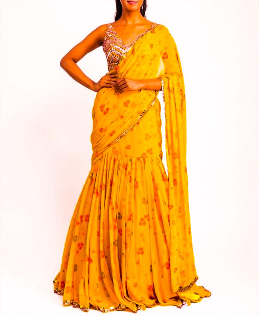 Yellow Color Printed Georgette Lehenga Saree