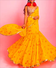 Yellow Color Printed Georgette Lehenga Saree