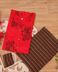 Red Block Print Jaipuri Kurti Set with matching face Mask