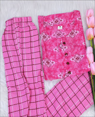 Pink Rayon Block Print Kurti Set