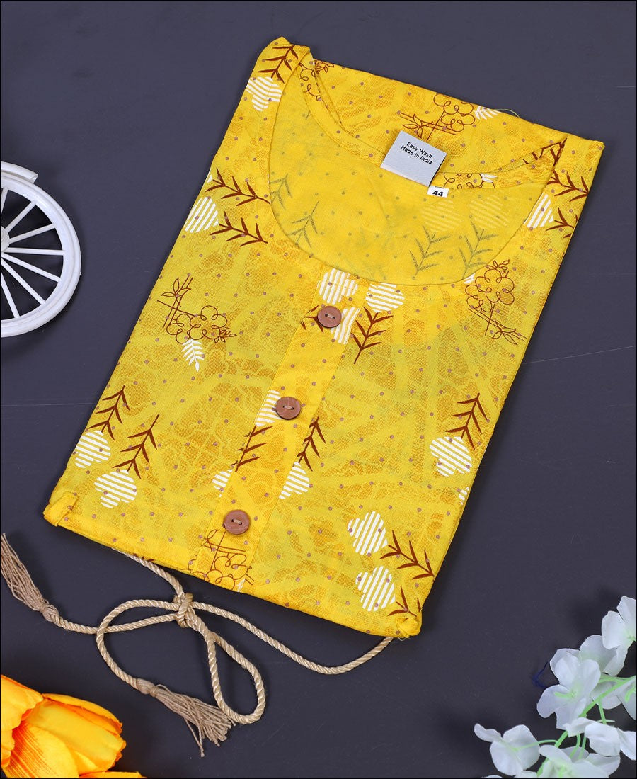 Yellow Colour Cotton Block Print Kurti