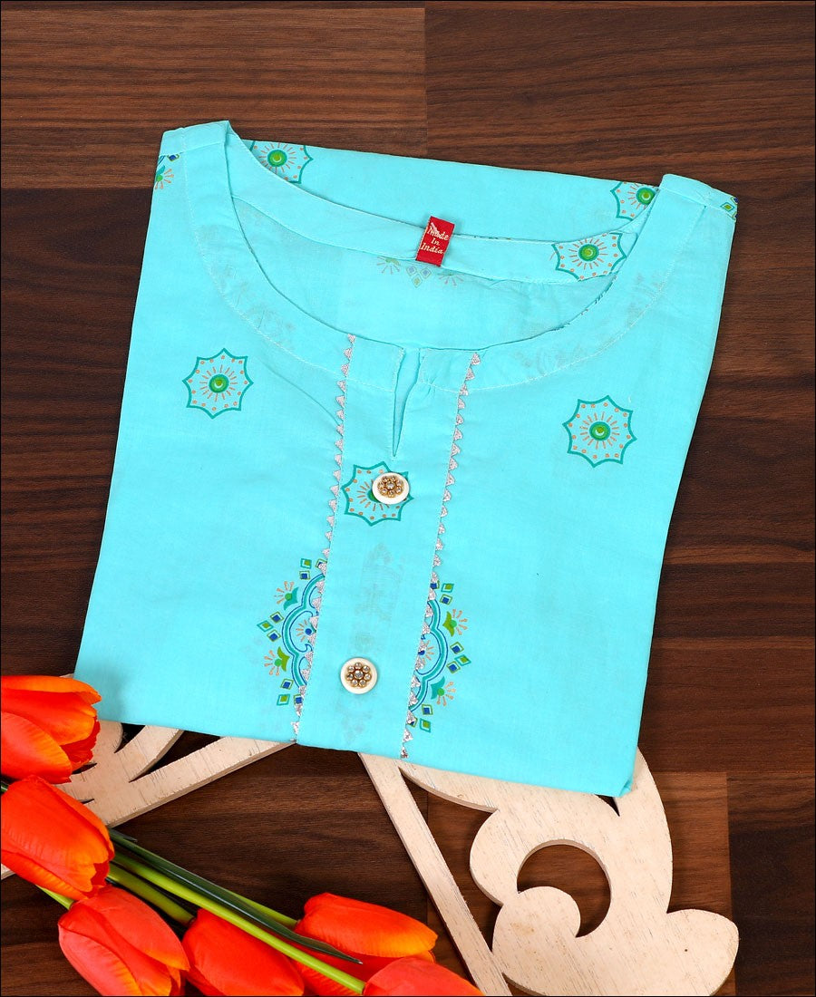 Sky Blue Gota Patti Cotton Kurti