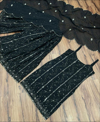Black thrhread sequence georgette dress.