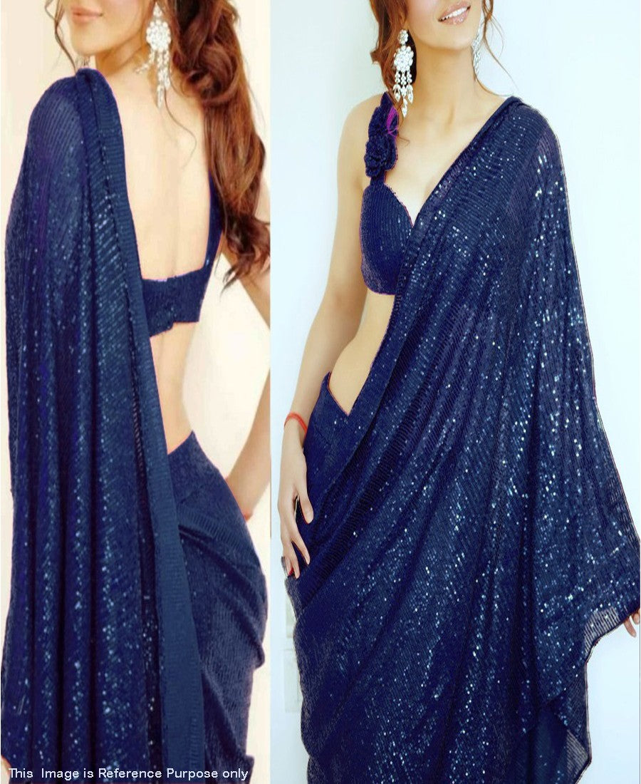 RE - Party wear sequence Navy Blue color saree