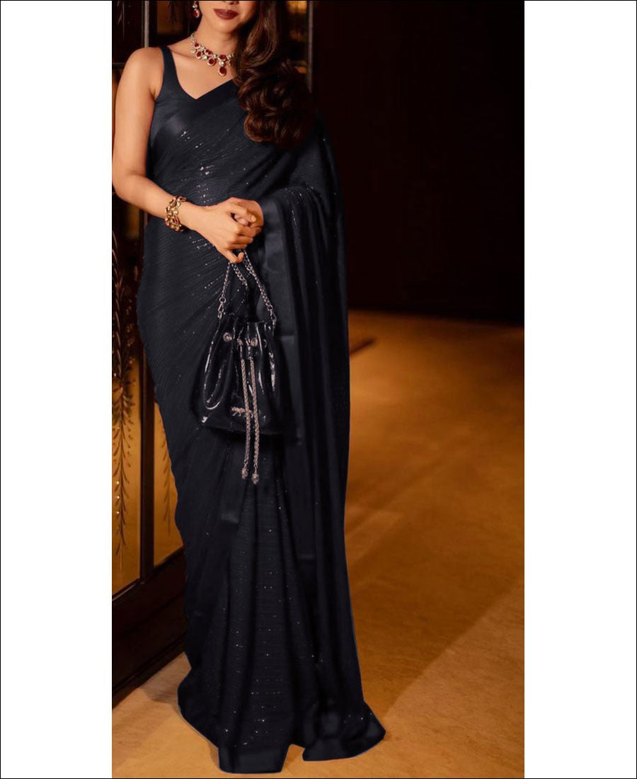 RE - Black Coloured Sequence Work Designer Saree