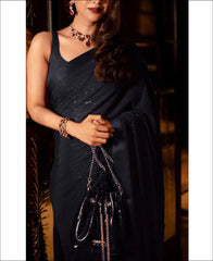 RE - Black Coloured Sequence Work Designer Saree