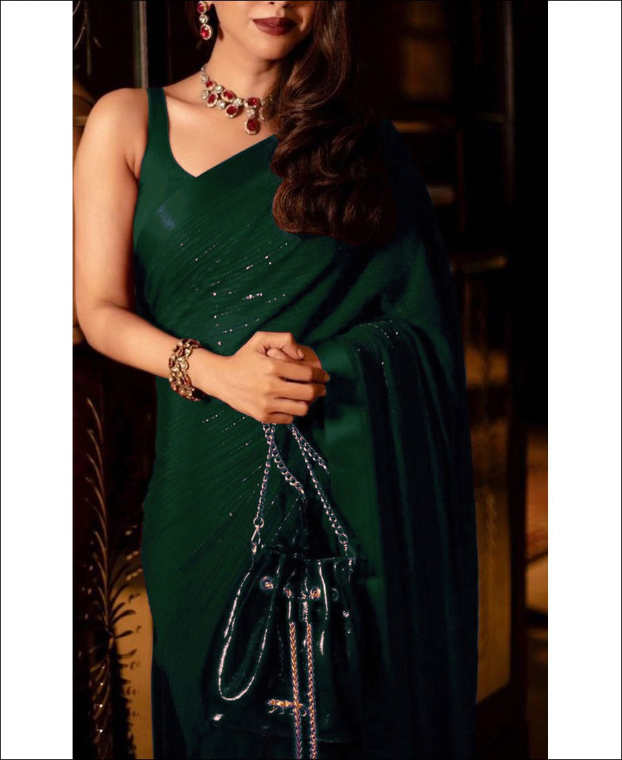 RE - Bottle Green Coloured Sequence Work Designer Saree