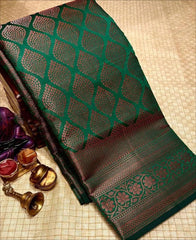 Dark Green color Soft Lichi Silk saree