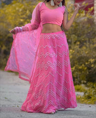 RE - Pink Colored Faux Georgette Emboidered Work Lehenga Choli