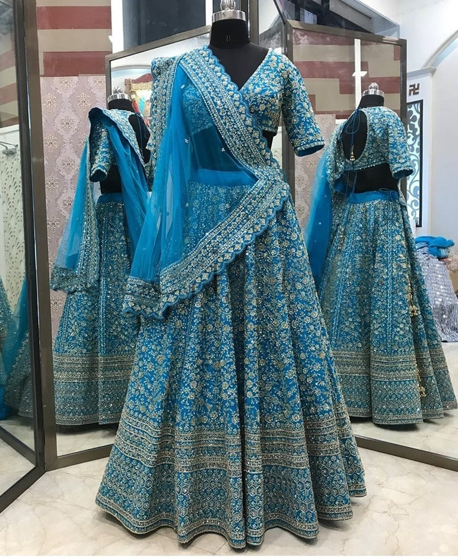 RE - Embroidered Cording Sequence Blue Lehenga Choli