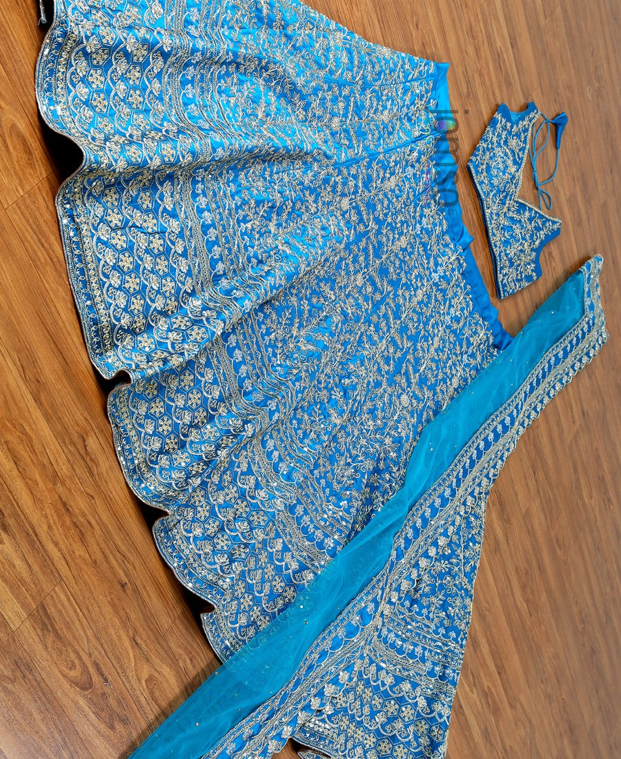 Embroidered Cording Sequence Blue Lehenga Choli