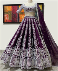 RE - Purple Colored Chinon Fabric Designer Lehenga Choli