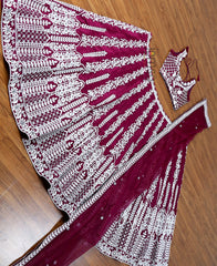 Purple Colored Chinon Fabric Designer Lehenga Choli